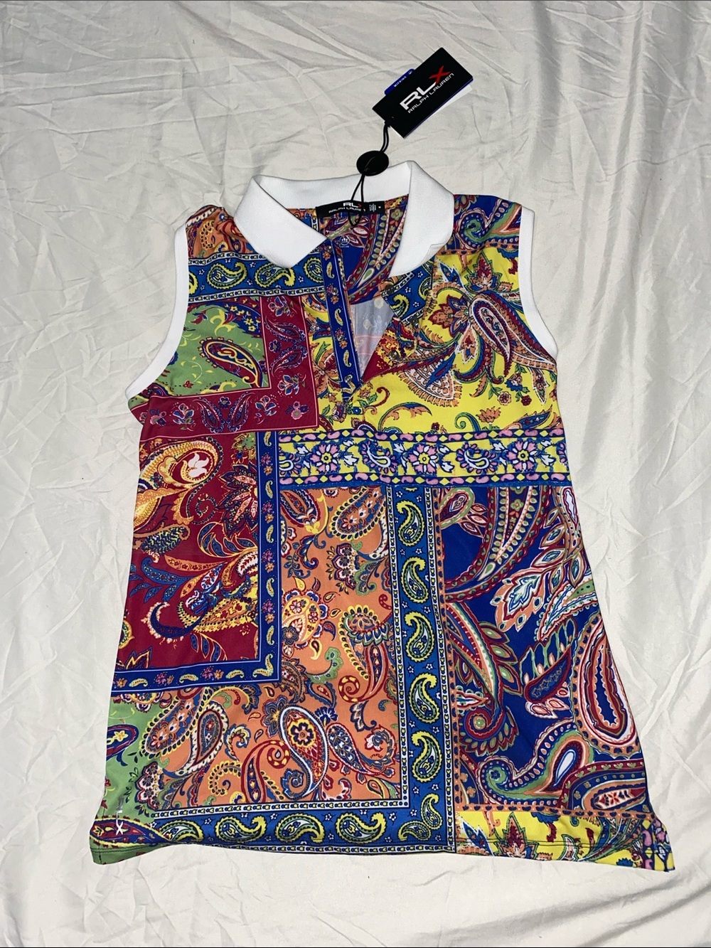 RLX Ralph Lauren Multicolor Paisley Patchwork Sleeveless Polo